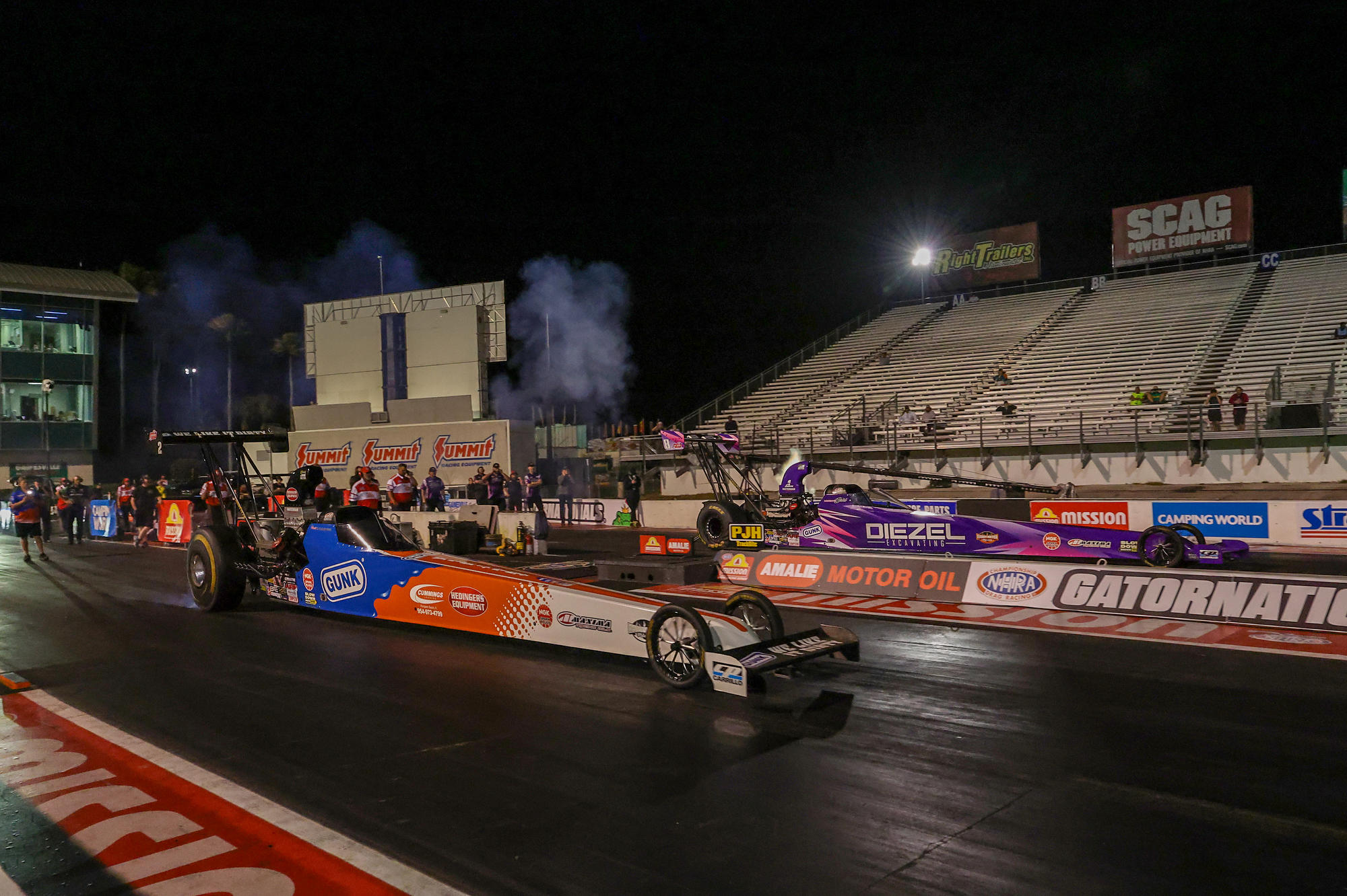 Randy Meyer Racing dragsters staged at the starting line